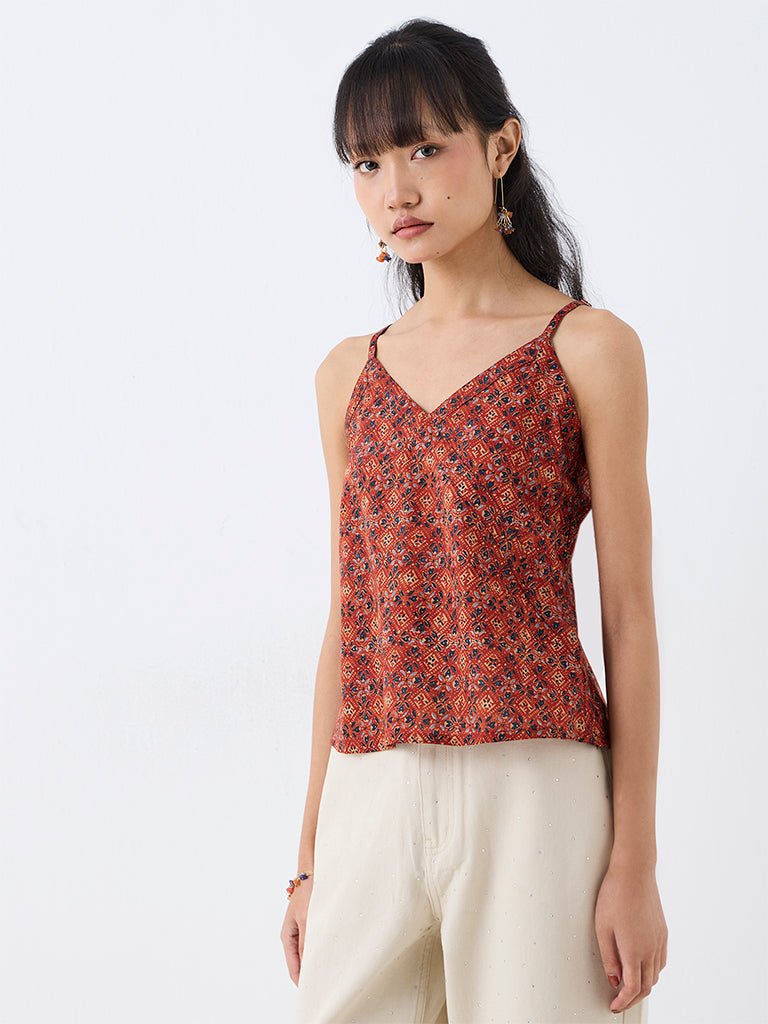 Bombay Paisley Red Geometric Printed Top
