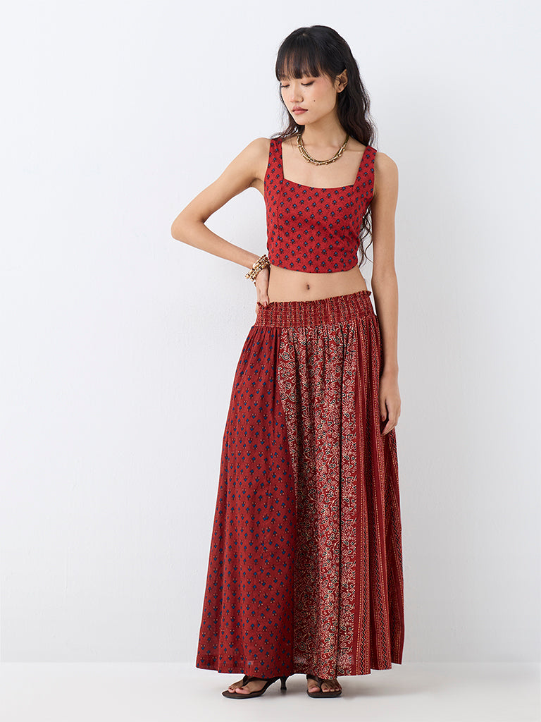 Bombay Paisley Red Printed Bustier Cotton-Blend Top