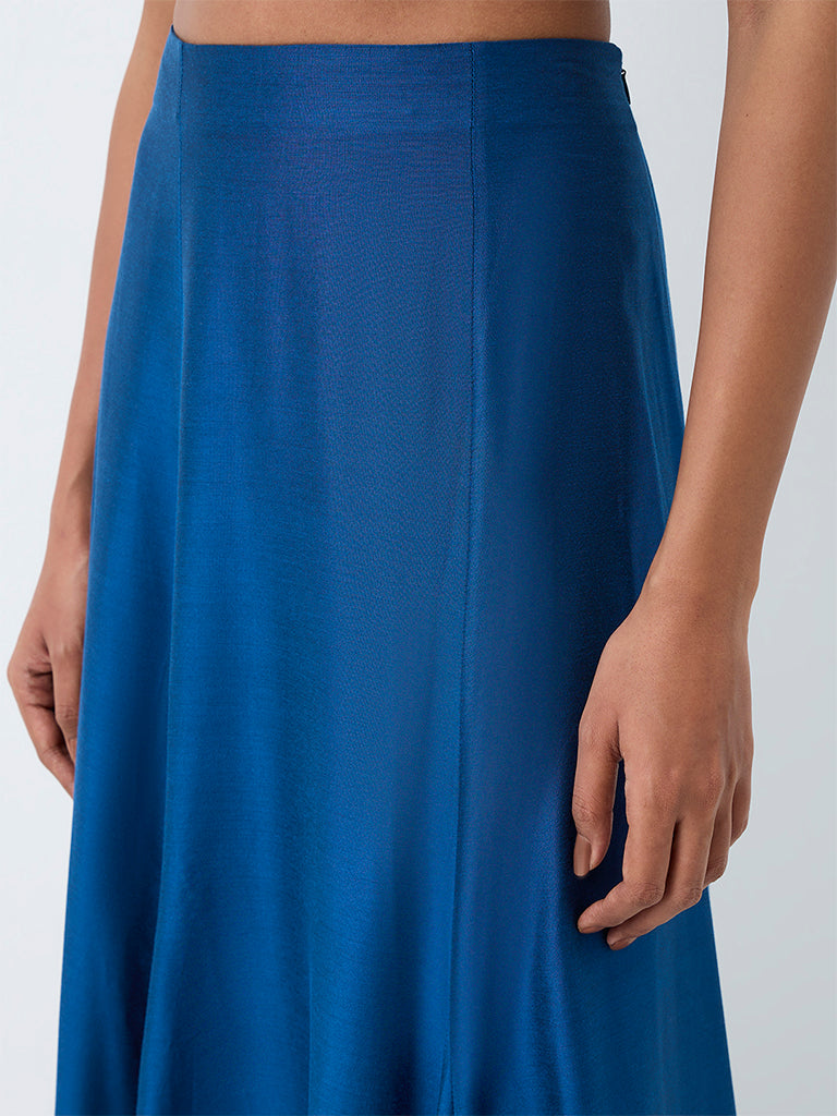 Vark Indigo Solid Flared Maxi Skirt