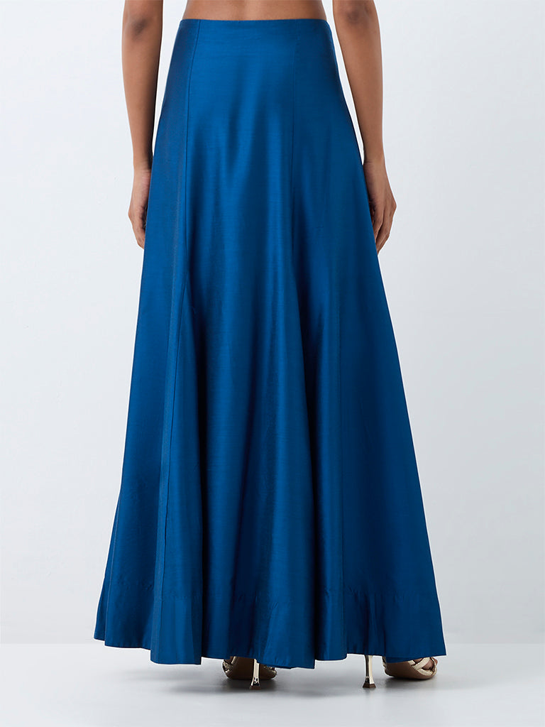 Vark Indigo Solid Flared Maxi Skirt