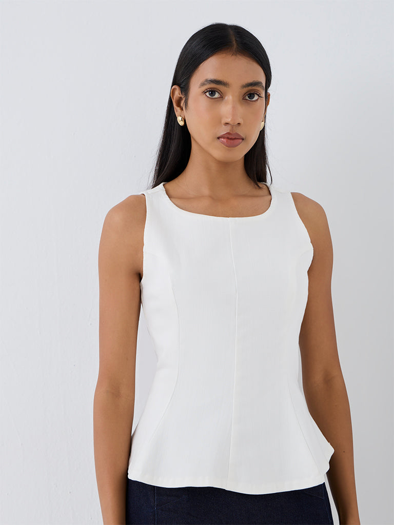 Wardrobe Ivory Peplum Denim Top