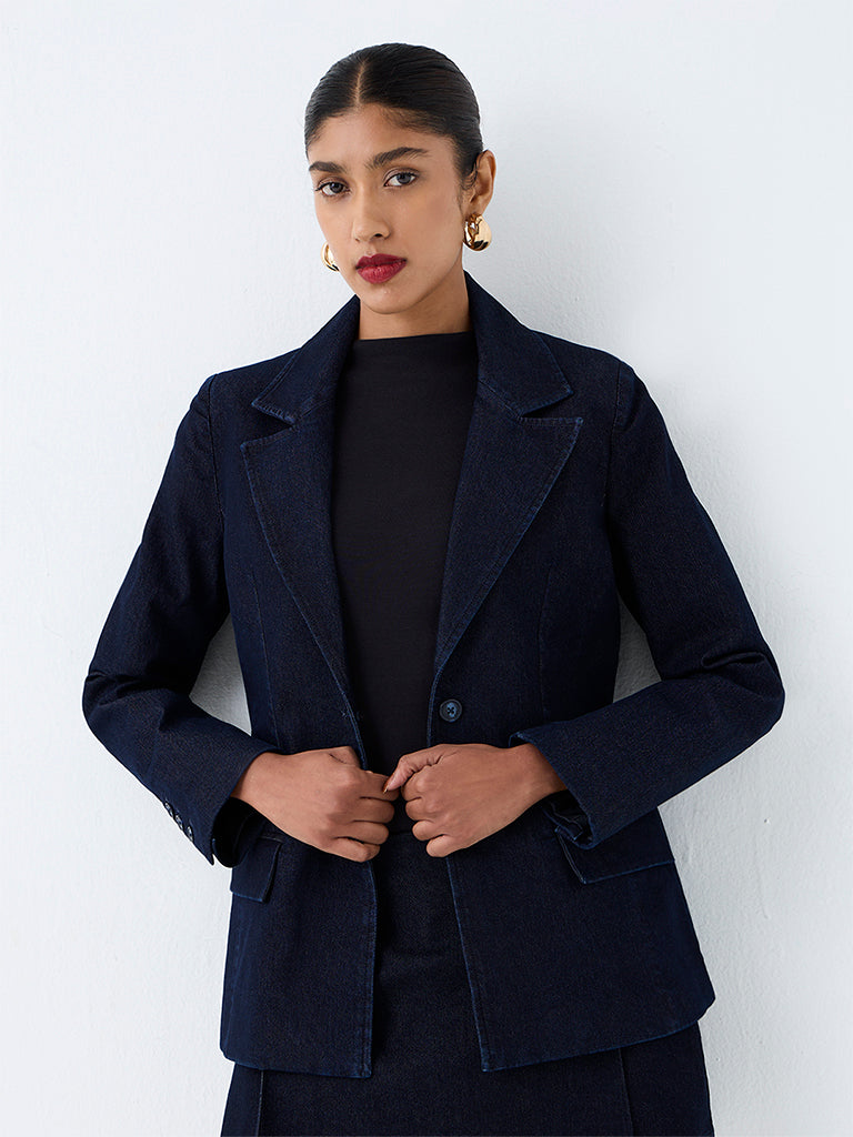 Wardrobe Navy Solid Denim Blazer