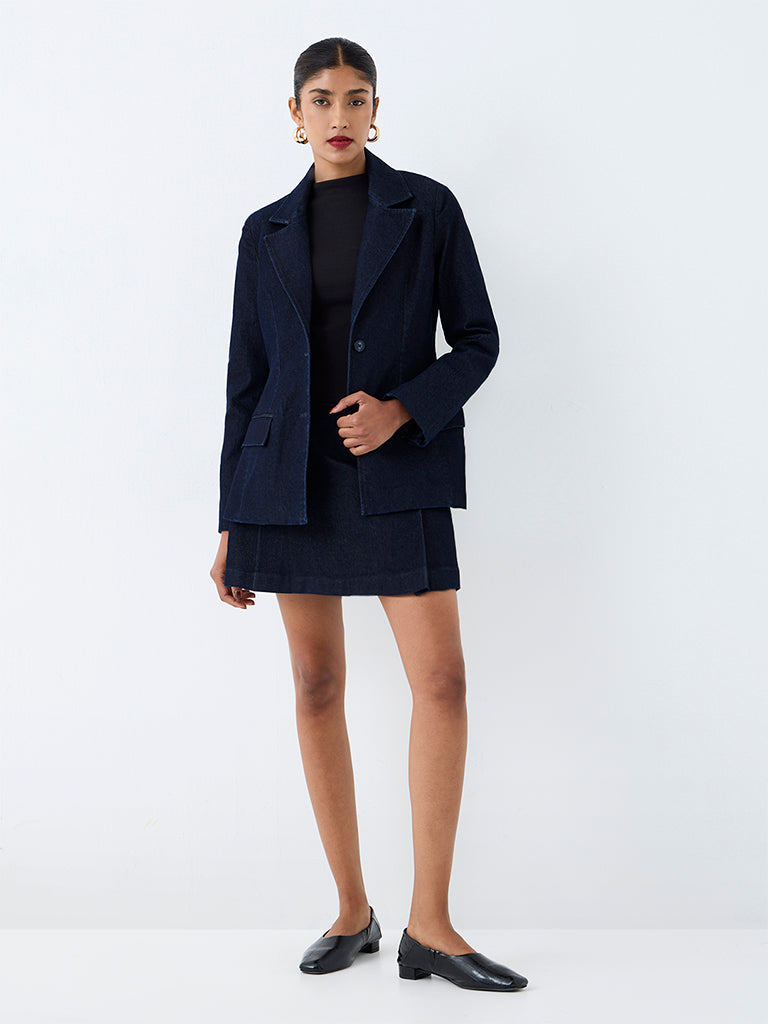 Wardrobe Navy Solid Denim Blazer