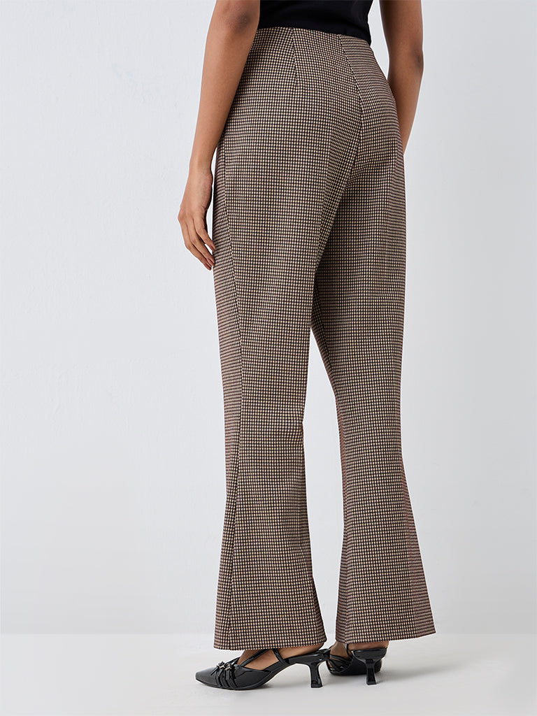 Wardrobe Dark Brown Houndstooth Flared High-Rise Trousers