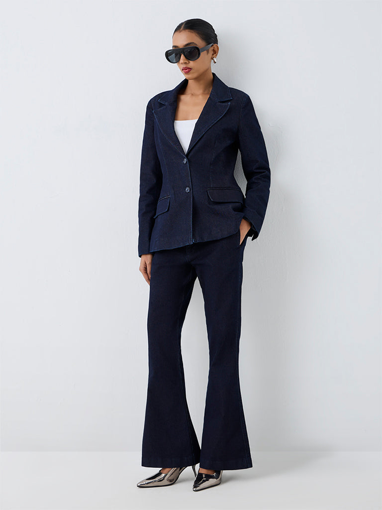 Wardrobe Navy High-Rise Bootcut Denim Trousers