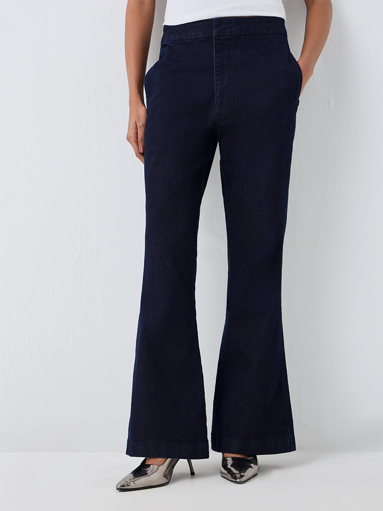 Wardrobe Navy High-Rise Bootcut Denim Trousers