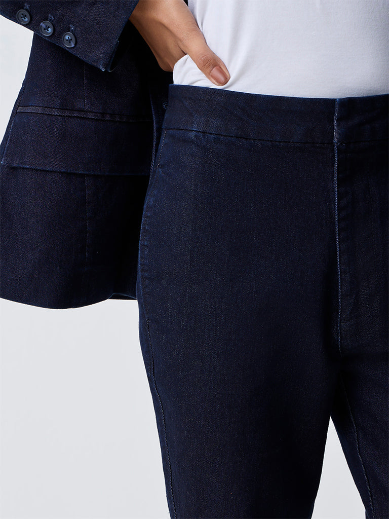 Wardrobe Navy High-Rise Bootcut Denim Trousers