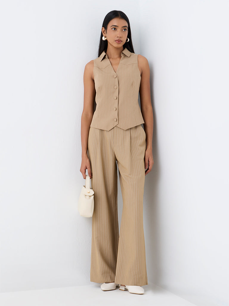 Wardrobe Beige Pinstriped Waistcoat