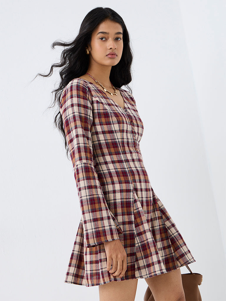 LOV Multicolour Tartan Checkered A-Line Dress