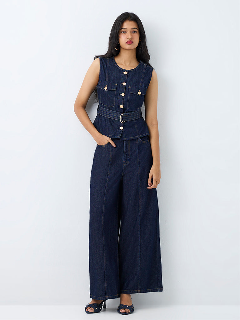 LOV Dark Blue High-Rise Wide-Leg Jeans