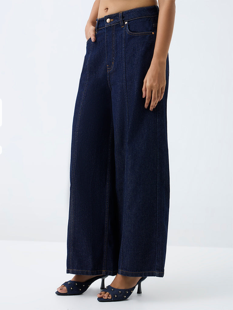 LOV Dark Blue High-Rise Wide-Leg Jeans