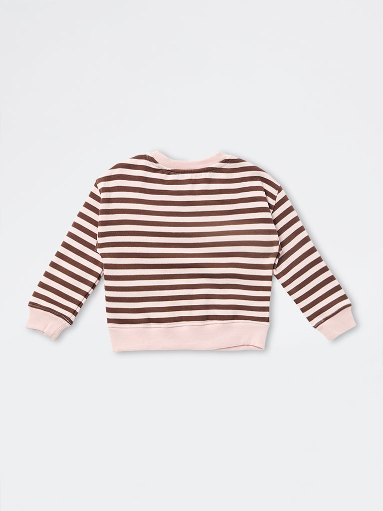 HOP Kids Girls Light Pink Striped Cotton-Blend Sweatshirt