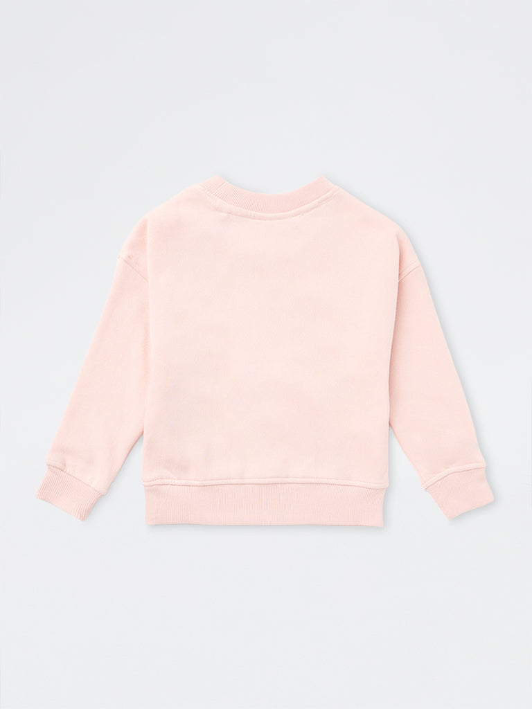 HOP Kids Girls Light Pink Text Design Cotton-Blend Sweatshirt