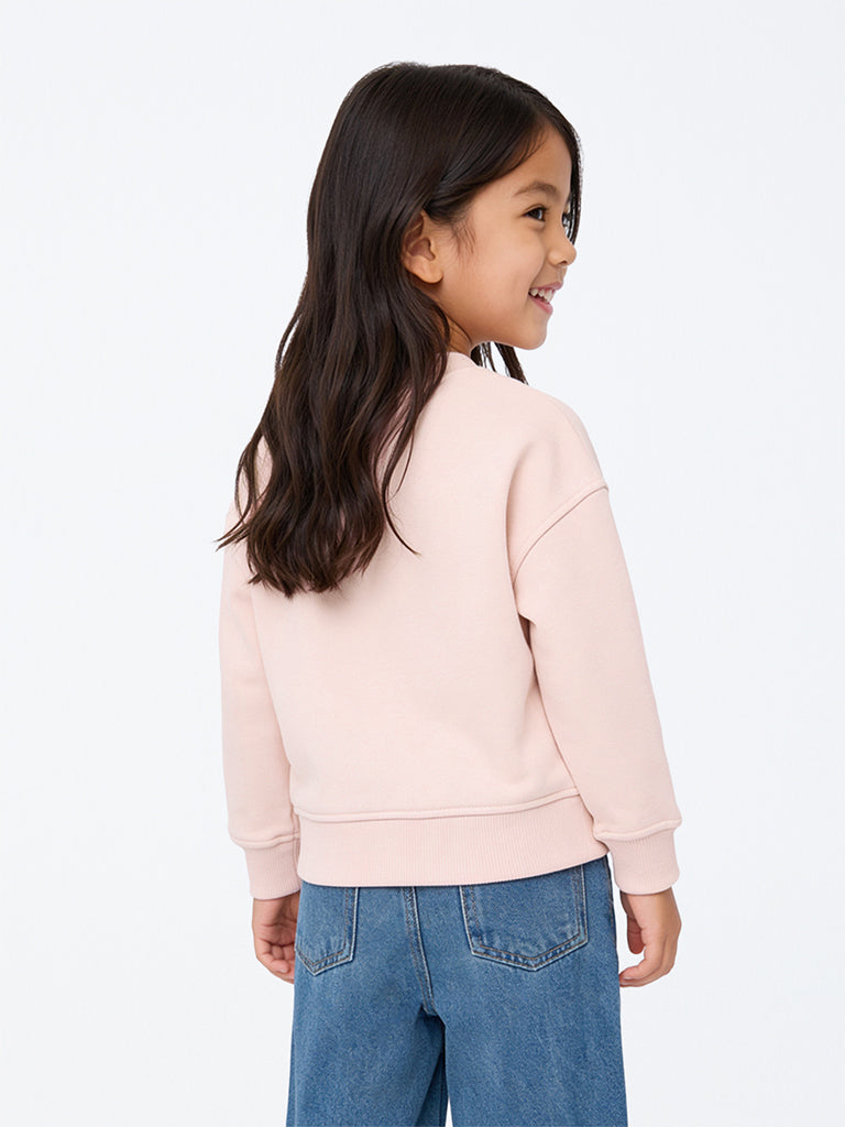 HOP Kids Girls Light Pink Text Design Cotton-Blend Sweatshirt