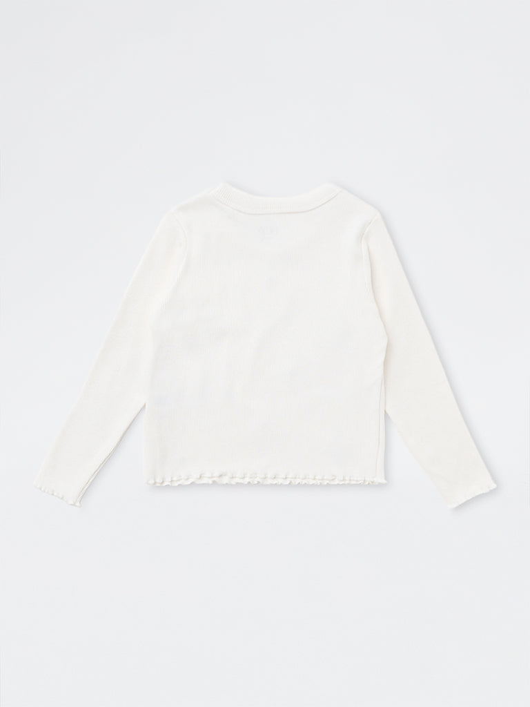 HOP Kids Girls Off-White Sequin Embellished Cotton-Blend Top