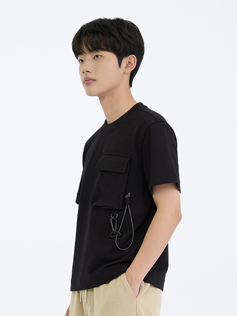 Boys Black Pocket-Detail Cotton-Blend T-Shirt