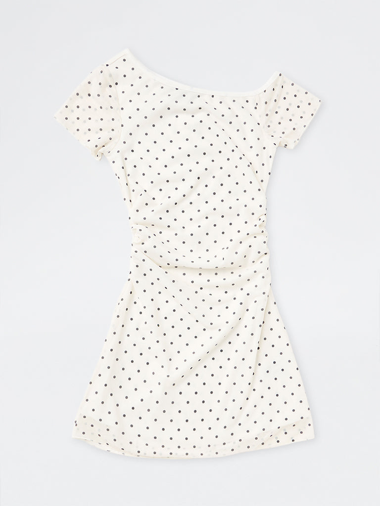 Girls Off-White Polka Dot One-Shoulder Dress