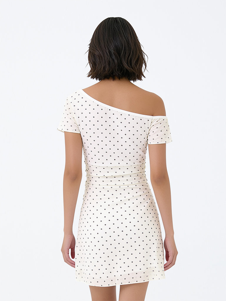 Girls Off-White Polka Dot One-Shoulder Dress