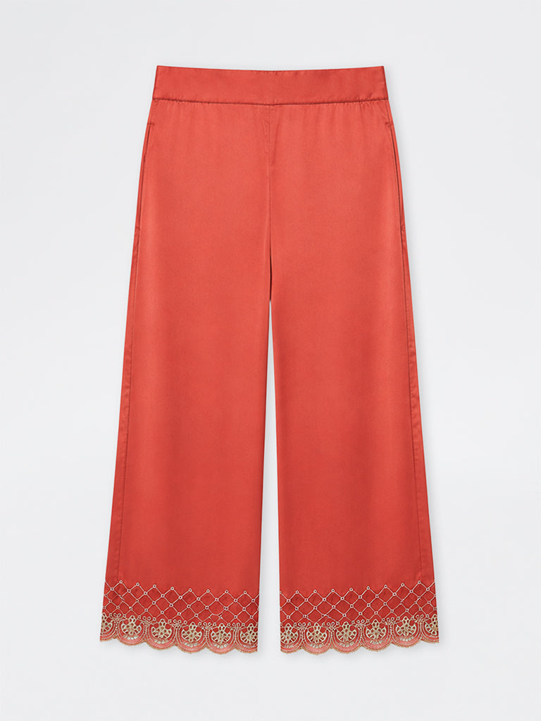 Diza Orange Lace-Detail Pants