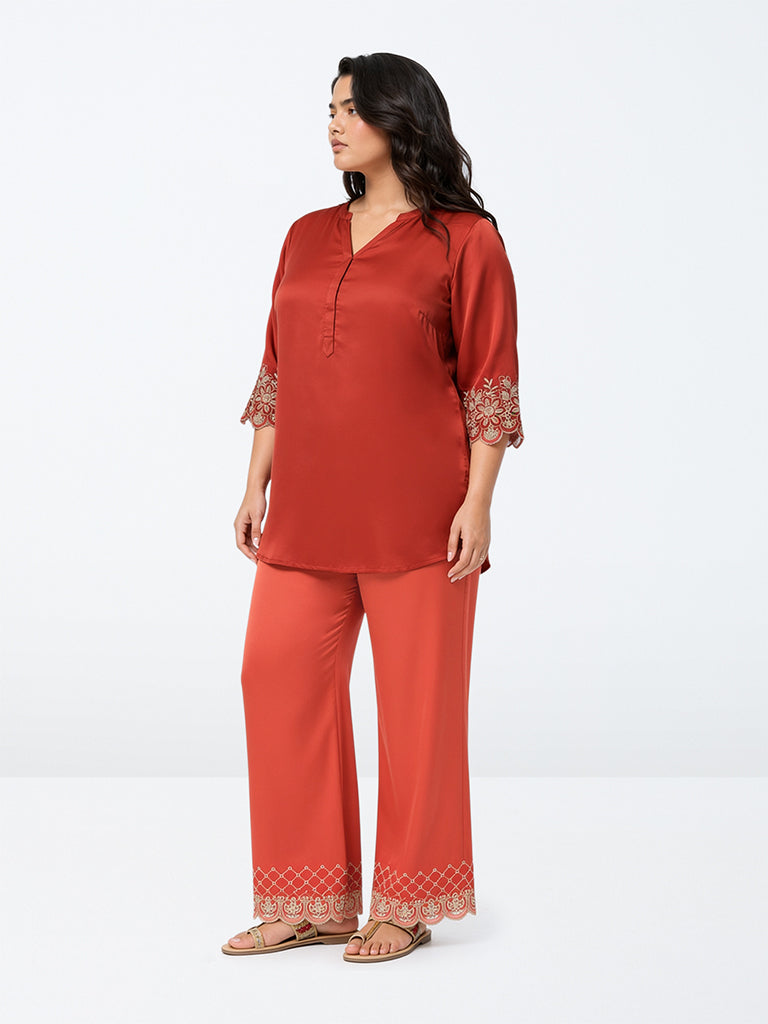 Diza Orange Lace-Detail Pants