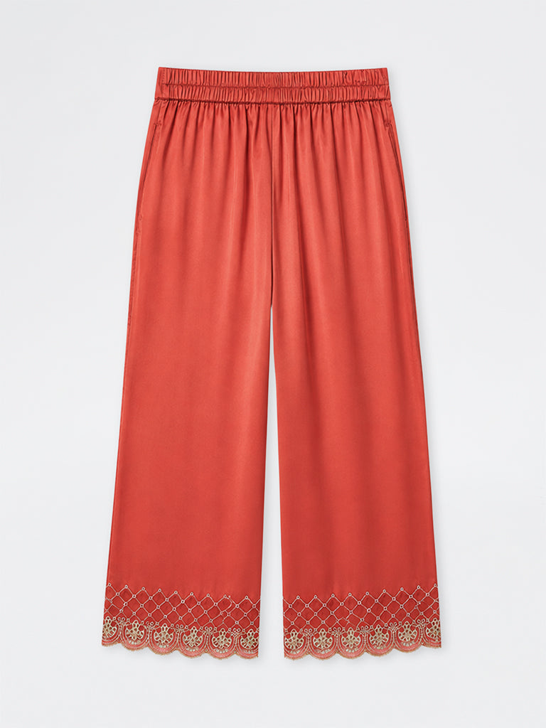Diza Orange Lace-Detail Pants