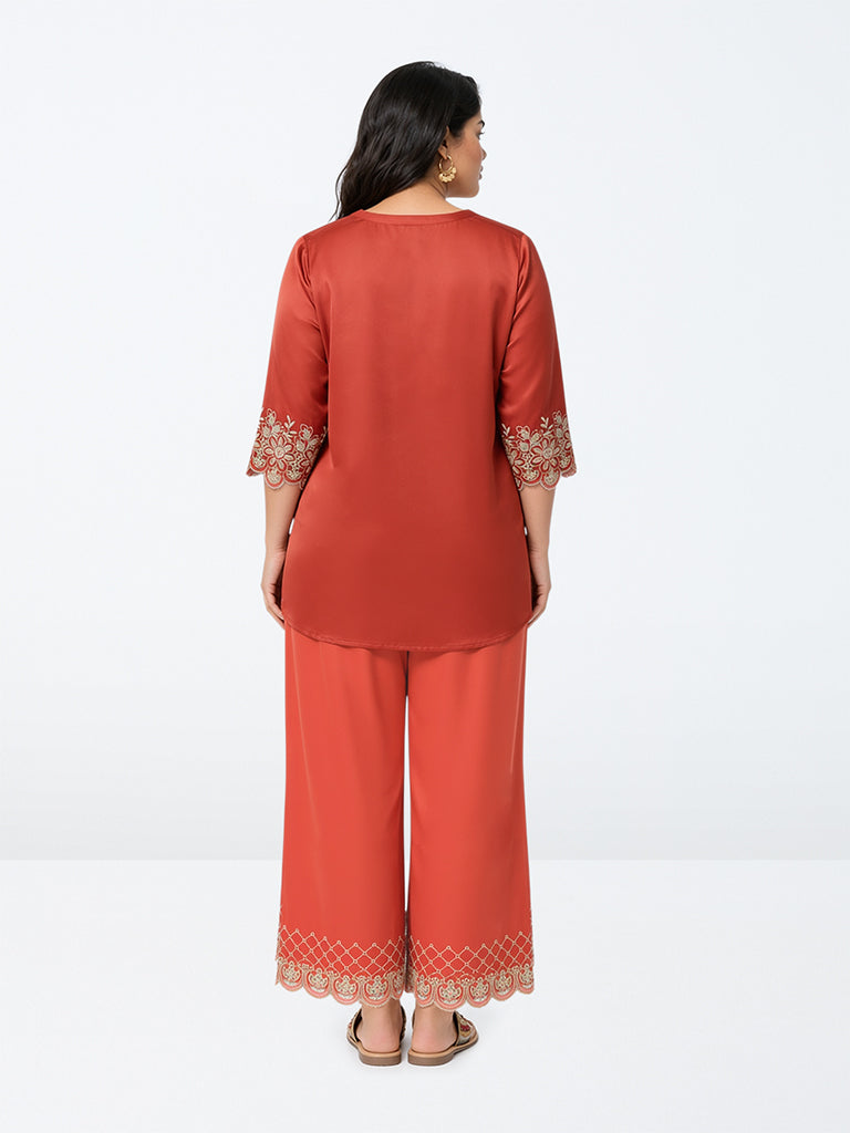 Diza Orange Lace-Detail Pants