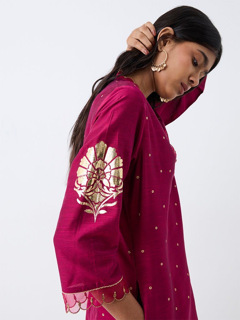 Utsa Fuchsia Floral Printed A-Line Kurta