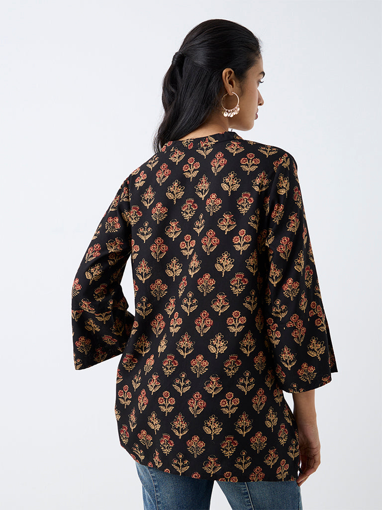 Utsa Black Floral Pattern Tunic
