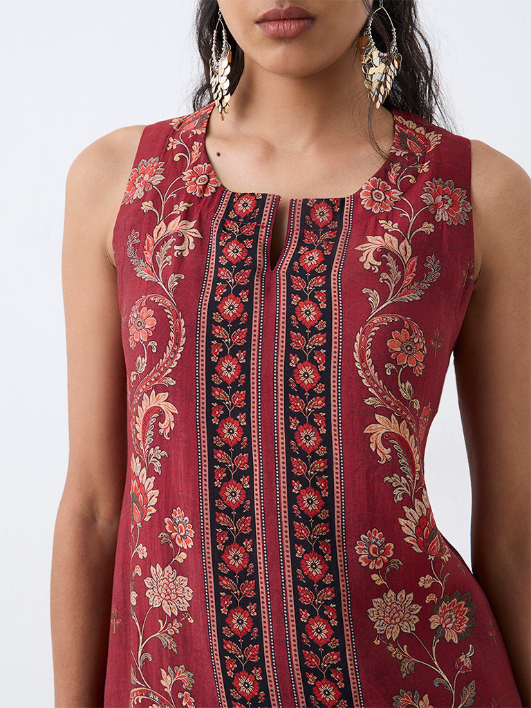 Utsa Red Floral Printed Kurti