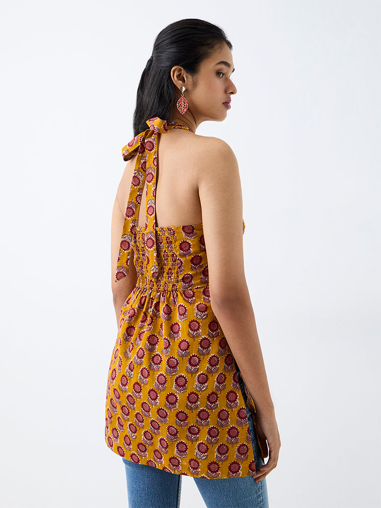 Utsa Mustard Botanical Design Straight Kurti