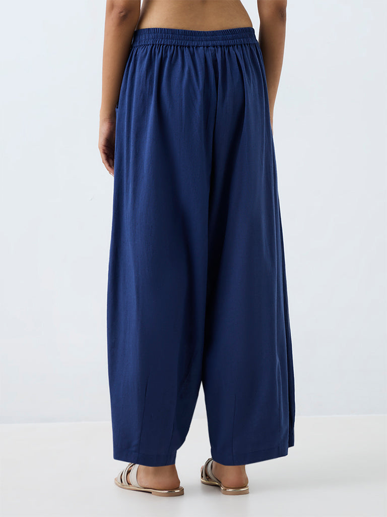 Utsa Indigo Pleated Cottton-Blend Palazzos