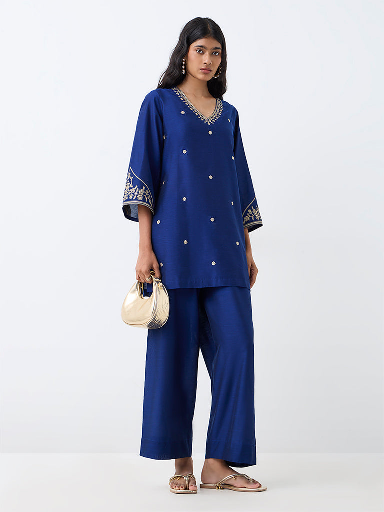 Utsa Dark Blue Solid Pants