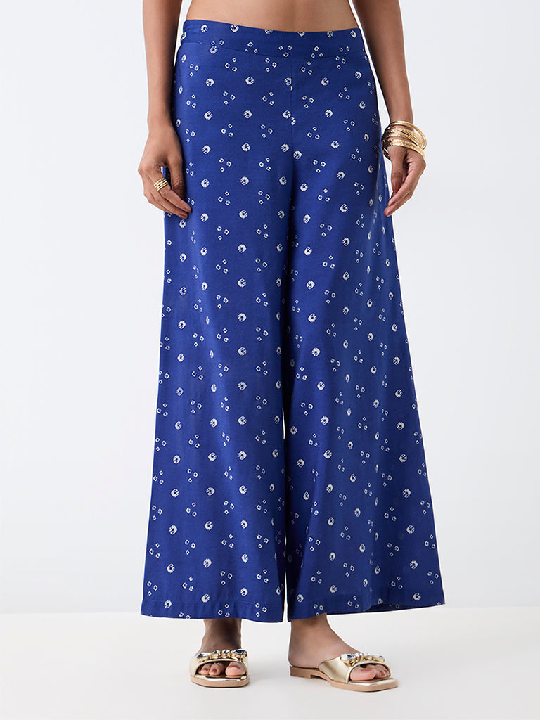 Utsa Dark Blue Bandhani Printed Palazzos
