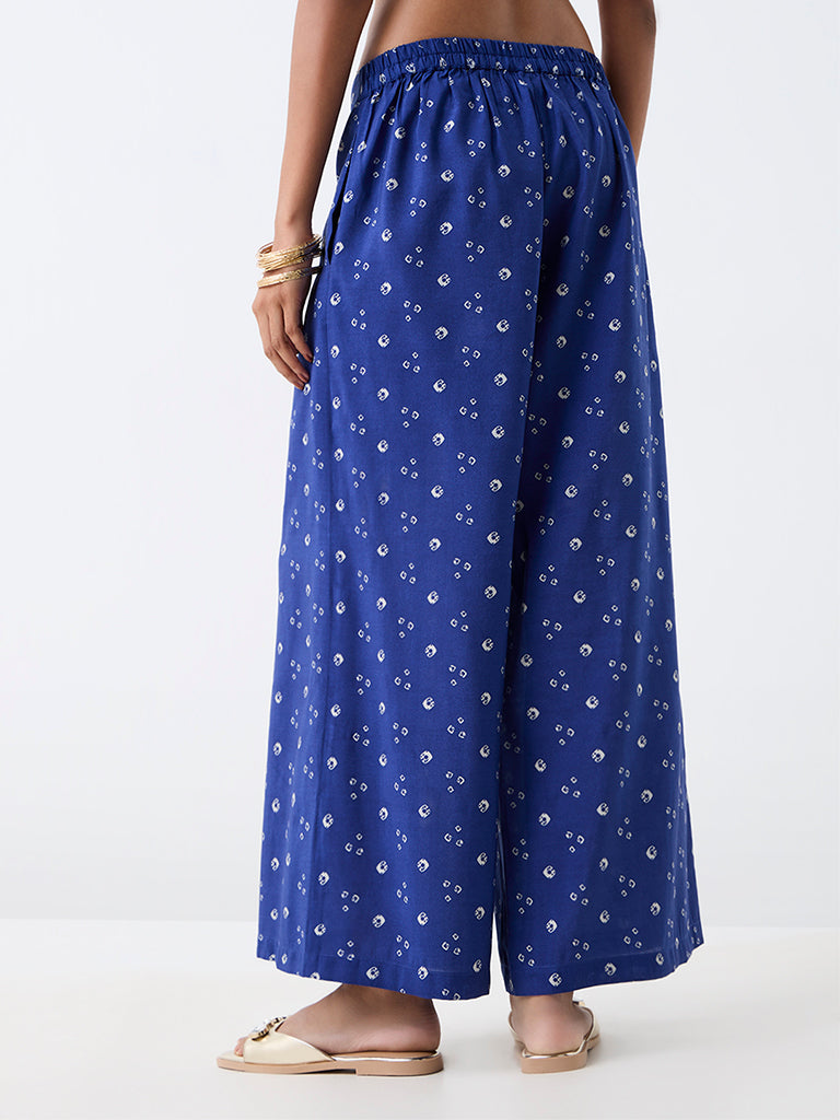 Utsa Dark Blue Bandhani Printed Palazzos
