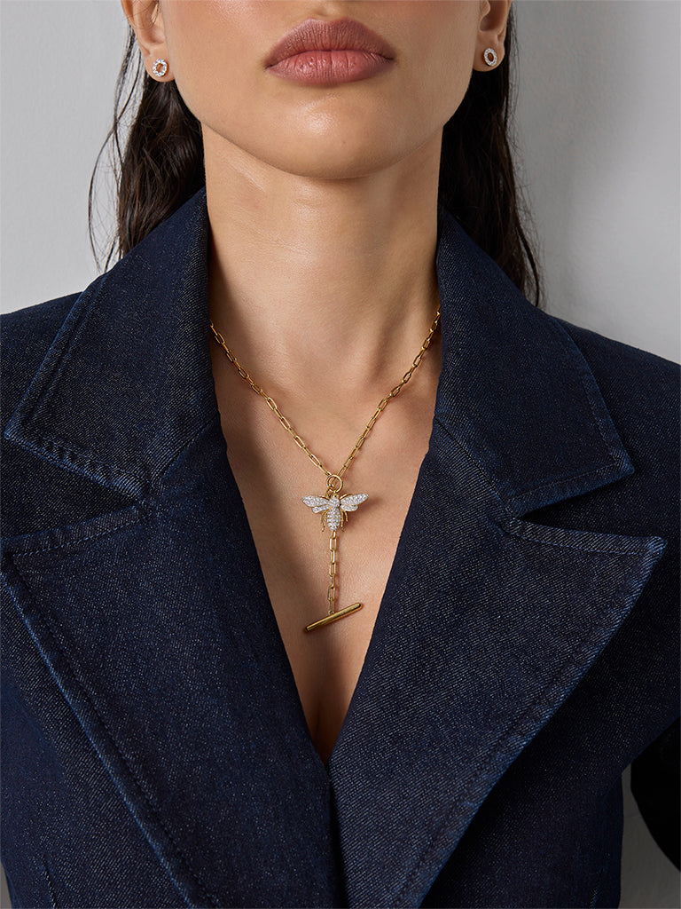 Lab Diamond Bee Toggle Necklace
