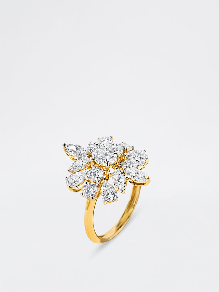 Pome Luxe Gold Floral Cluster Lab Diamond Cocktail Ring
