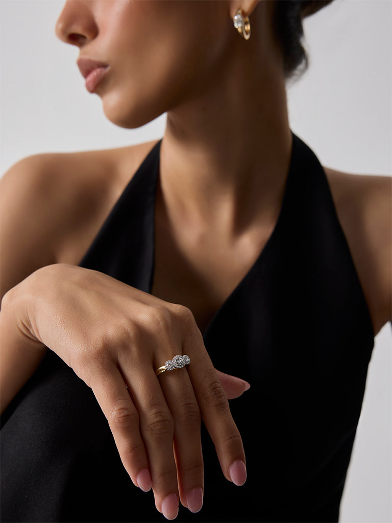 Pome Luxe Gold Triple Lab Diamond Halo Ring