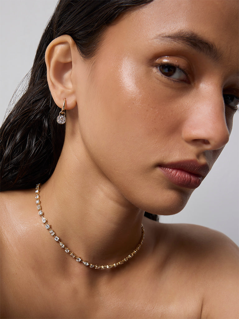 Gold Lab Diamond Drop Hoop Earrings