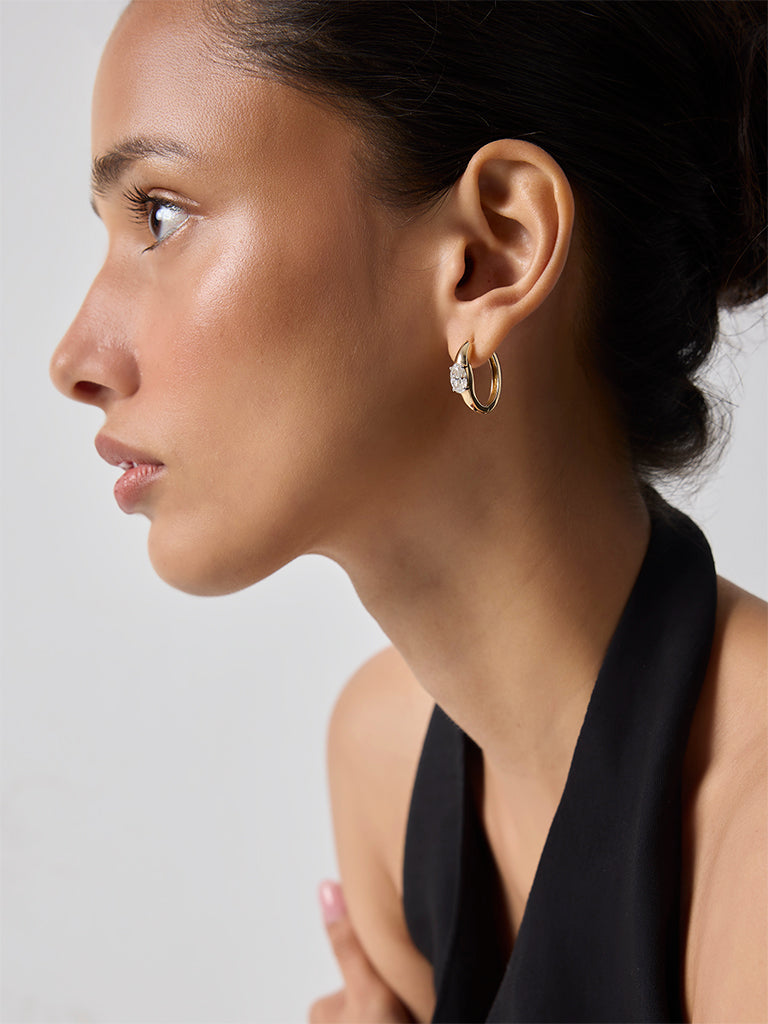 Gold Lab Diamond Solitaire Hoop Earring