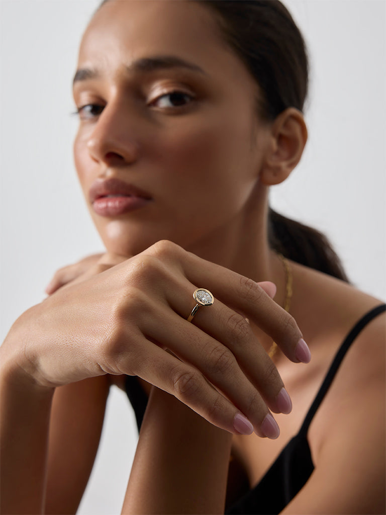 Gold Oval Bezel Lab Diamond Solitaire Ring