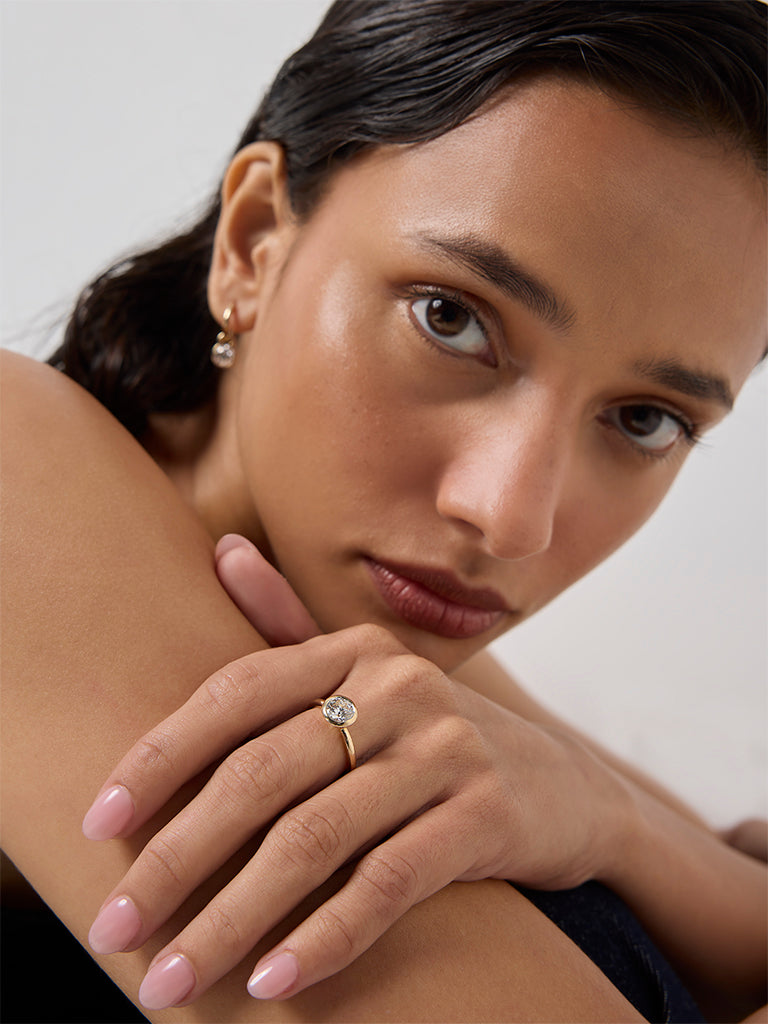 Pome Luxe Gold Round Bezel Lab Diamond Solitaire Ring