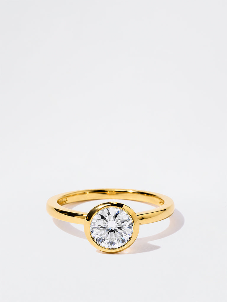 Pome Luxe Gold Round Bezel Lab Diamond Solitaire Ring