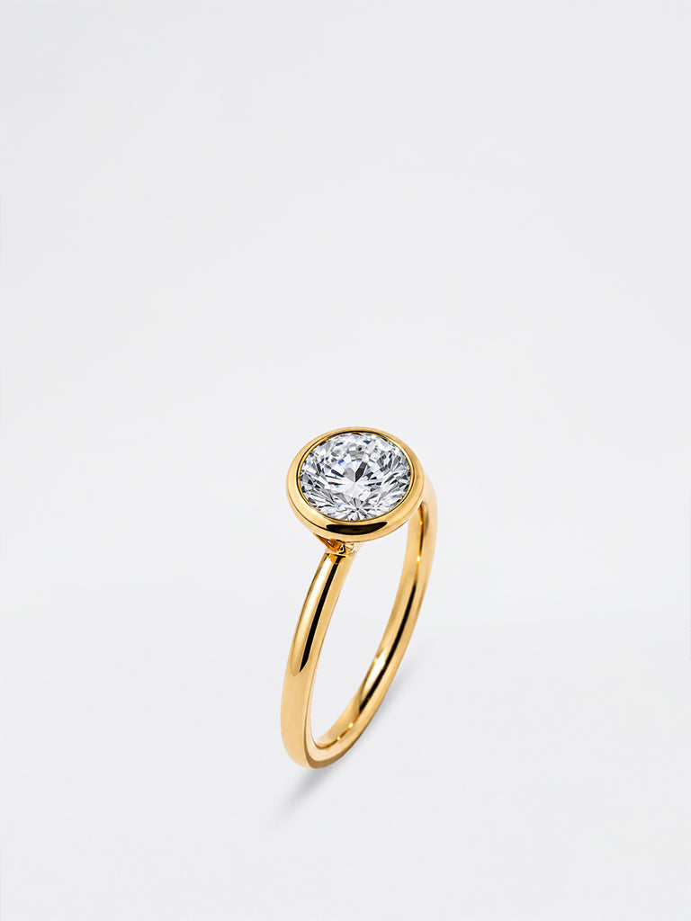 Pome Luxe Gold Round Bezel Lab Diamond Solitaire Ring