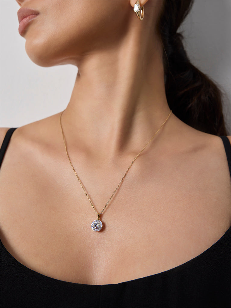 Pome Luxe Gold Round Halo Lab Diamond Necklace