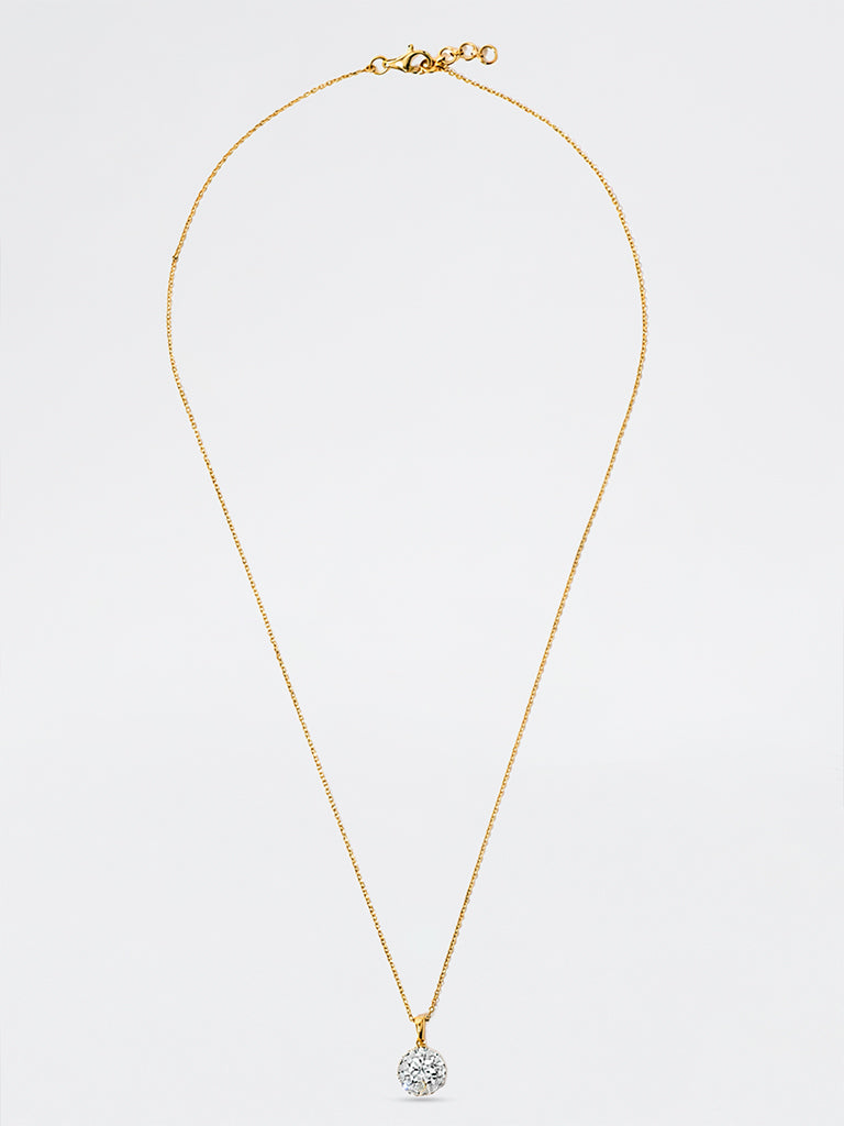 Pome Luxe Gold Round Halo Lab Diamond Necklace