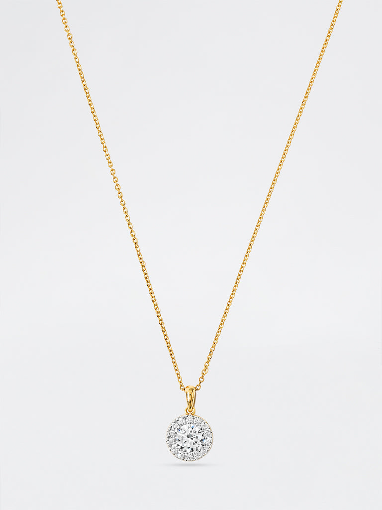 Pome Luxe Gold Round Halo Lab Diamond Necklace