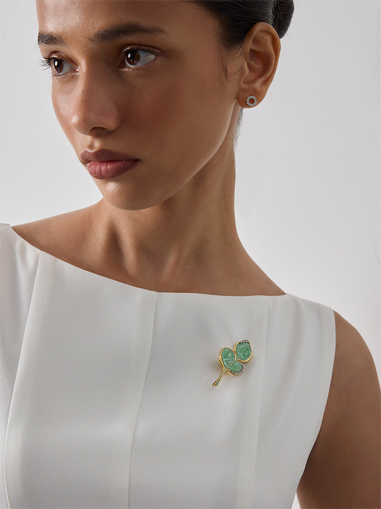Green Leaf Lab Diamond Brooch