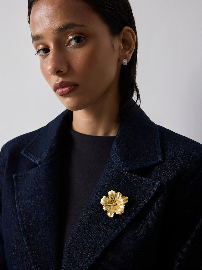 Gold Textured Flower Brooch