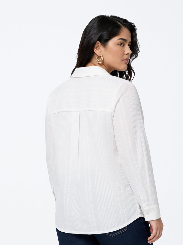 Gia White Floral Embroidered Cotton Shirt