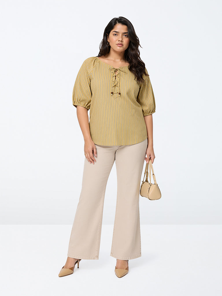 Gia Mustard Striped Tie-Up Detail Top